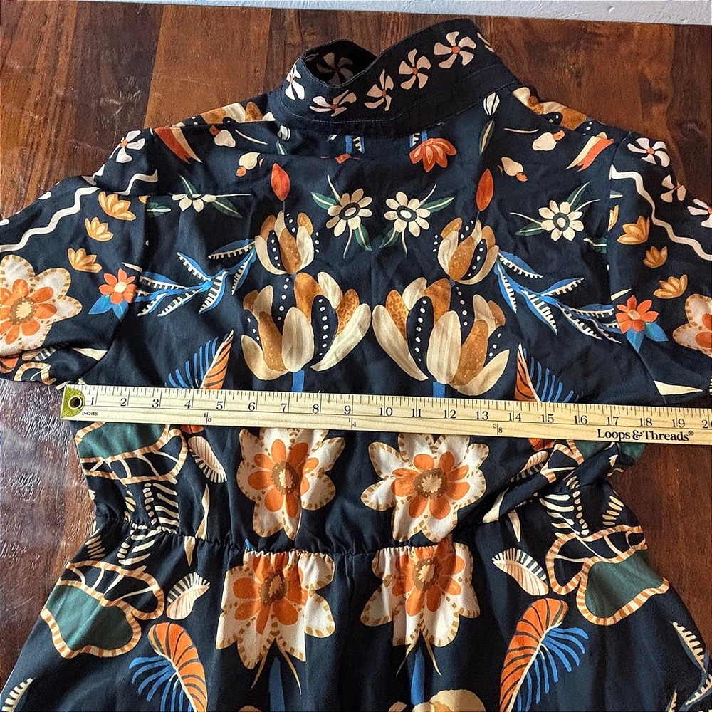 BloomChic Navy Floral Bird Print Midi Dress Long Sleeve Pockets Womens Size 10 - Picture 5 of 11
